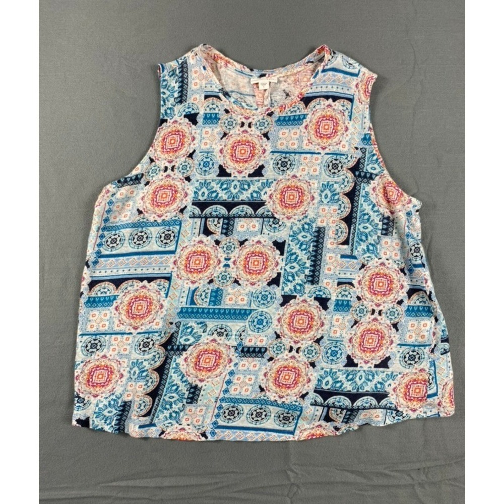 J.Jill Love Linen Knit Blouse Top Women Sz L Sleeveless Soft Coastal Vacation